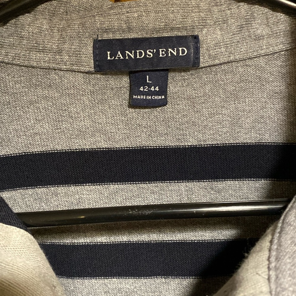 Lands' End Gray and Black Striped Polo Shirt